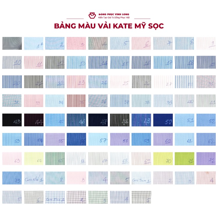 bảng màu kate mỹ sọc may sơ mi đồng phục
